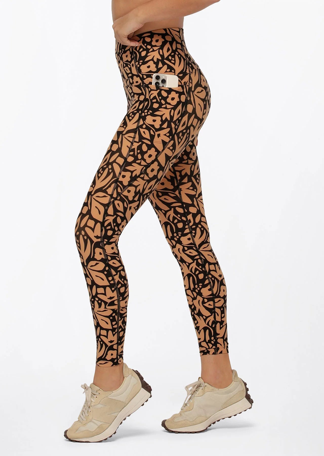 Abstract Floral Phone Pocket Full Length Leggings