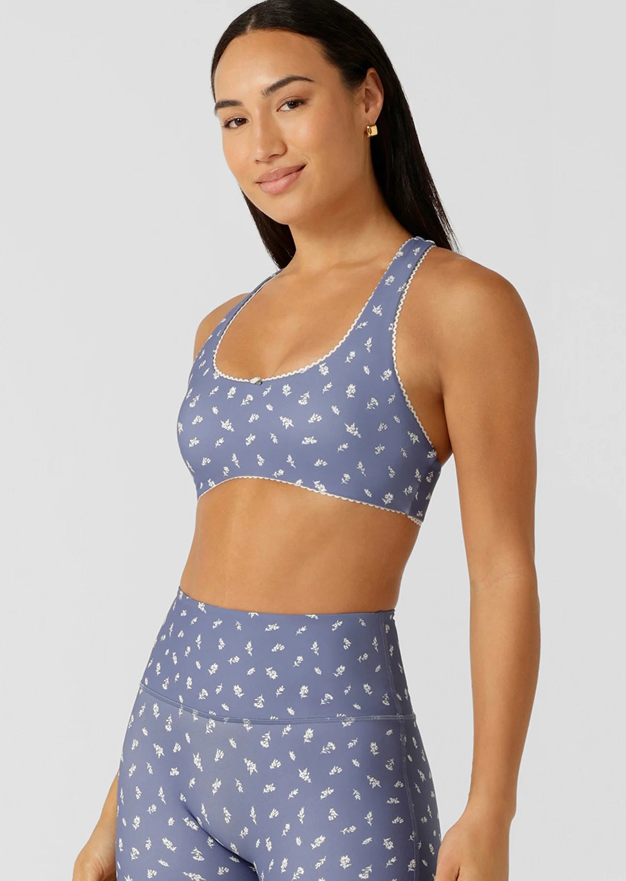 Blue Fleur Racer Back Sports Bra